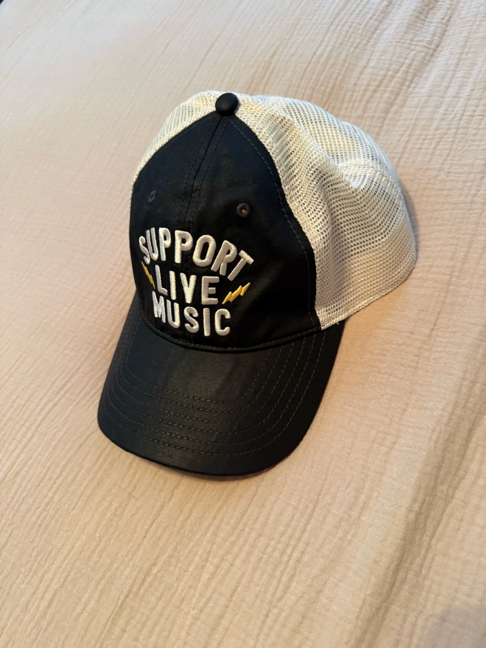 Support Live Music Black & White Mesh Trucker Hat